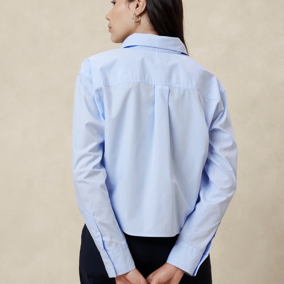 New! BANANA REPUBLIC 100% Cotton Boxy Crop Shirt in Soft Pink, Size Large - Picture 2 of 6